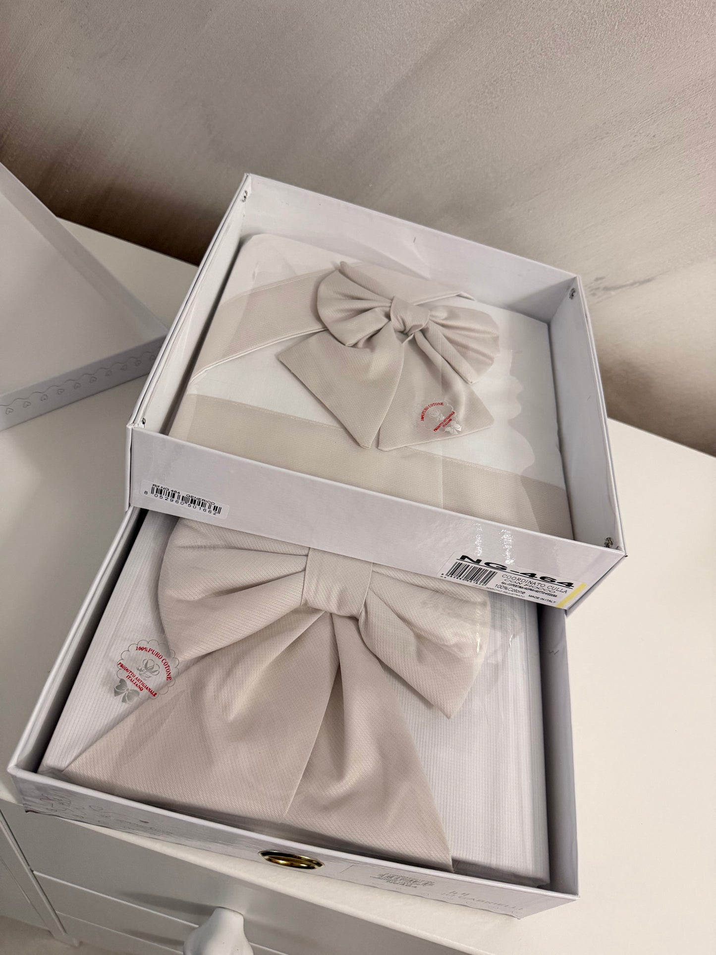 Box lenzuolo e coperta in cotone linea fiocco